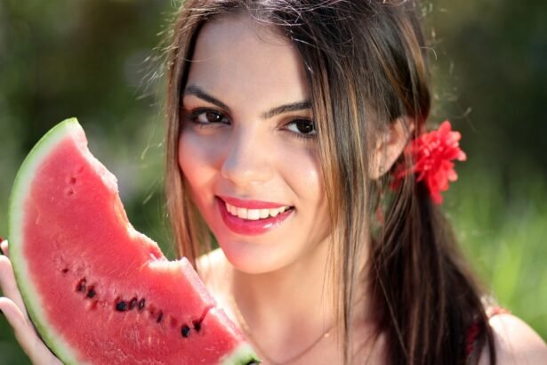 woman, watermelon, nature