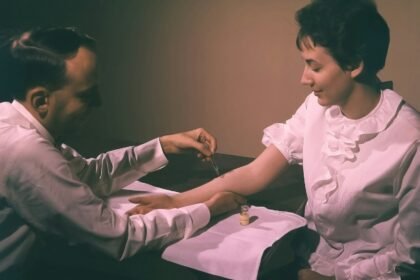 a man and a woman sitting at a table